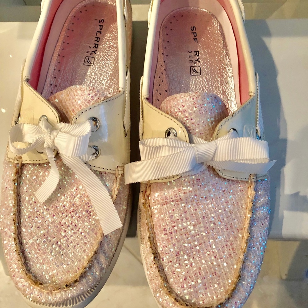 Sperry white glitter & ribbon laces shoes, sz. 9 - Picture 4 of 7